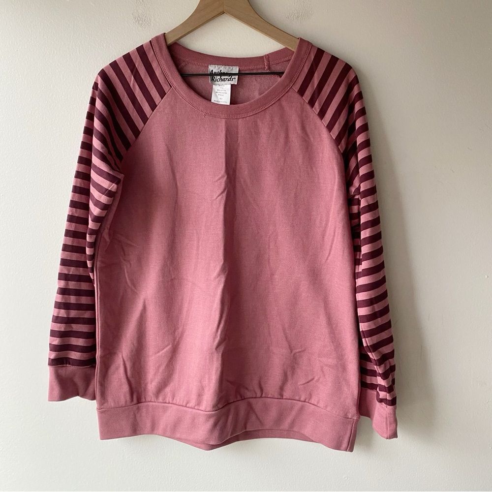 anthony richards pink stripe sleeve lightweight sweatshirt size m medium